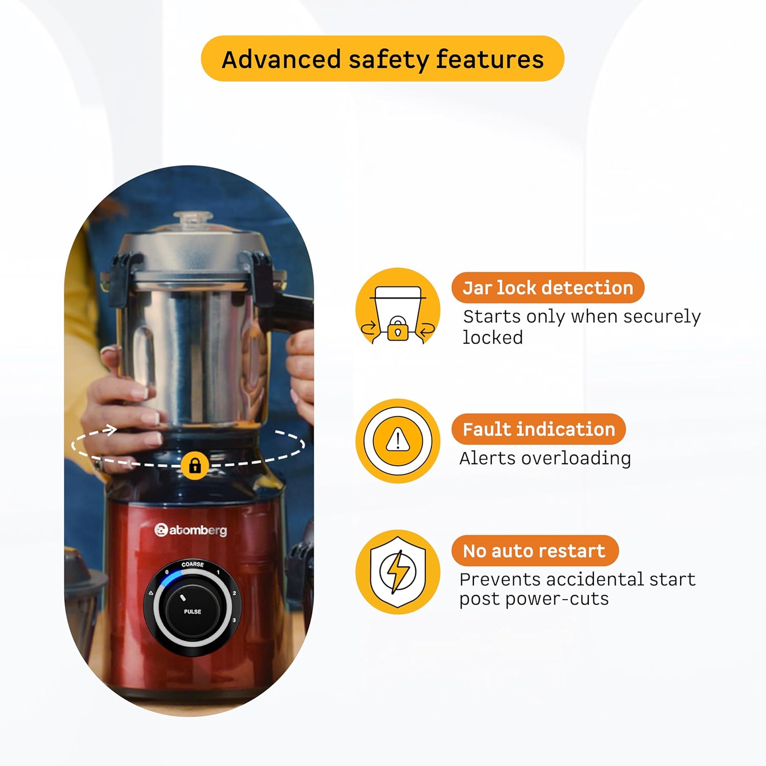 Atomberg Zenova Mixer Grinder | Unique Coarse Mode for Silbatta-like Texture | Intelligent BLDC Motor | Safety Features | 4 Jars including Chopper | Hands-Free Operation (Red Wine) - View 3