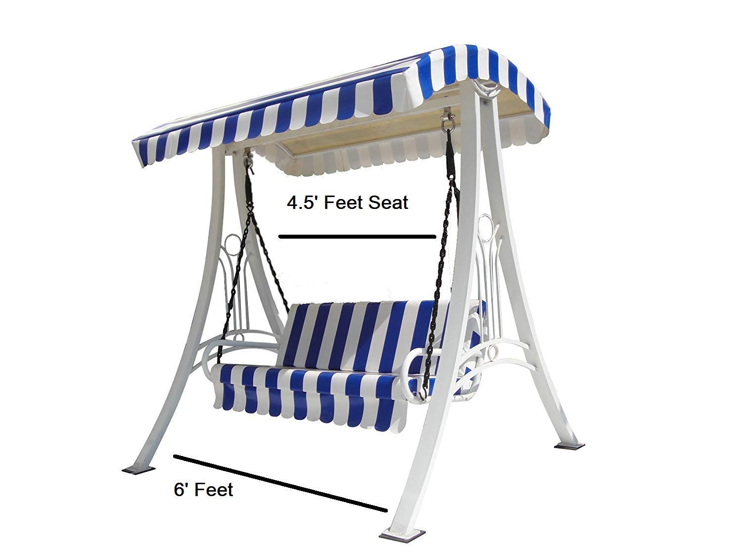 Swing/Jhula Indoor Outdoor With Stand, Roof &amp; Seat 300 Kgs Capacity (White),White, Blue,3 Seater(Hmck-001)(Wrought Iron), 58.66 CM - View 4