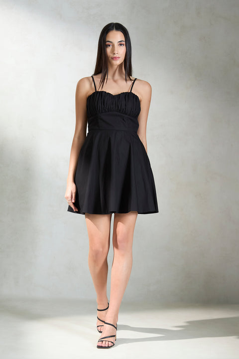 Starlet 100% Cotton Black RStarlet 100% Cotton Black Ruched Mini Dressched Mini Dress - View 2