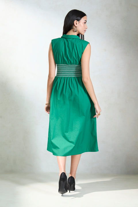 Gazelle 100% Cotton Waist Smocked Midi Dress - View 4